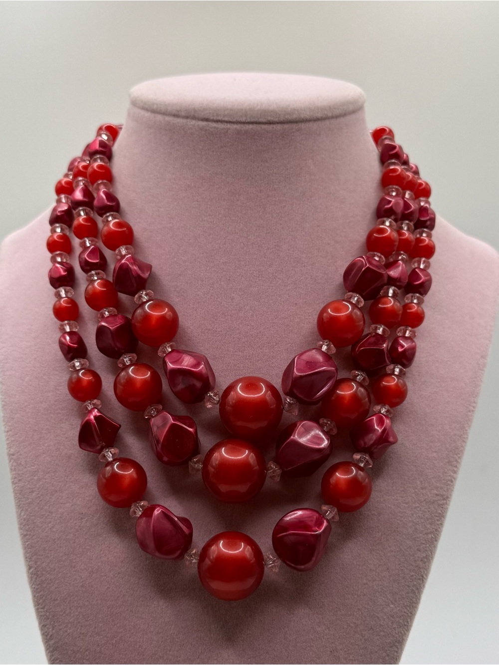 Vintage Red thermoset Multi-Strand Bead Necklace
